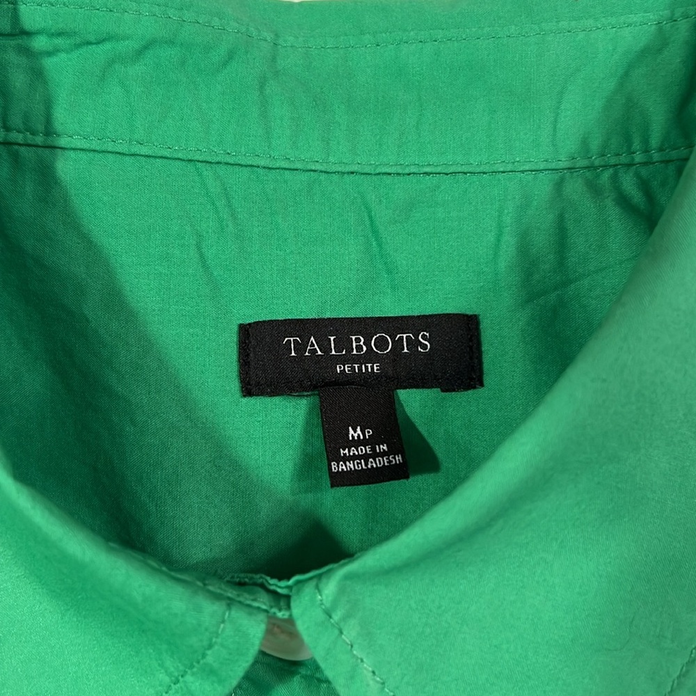 Talbots Size Mp Green Long Sleeve Button Up Top - image 7